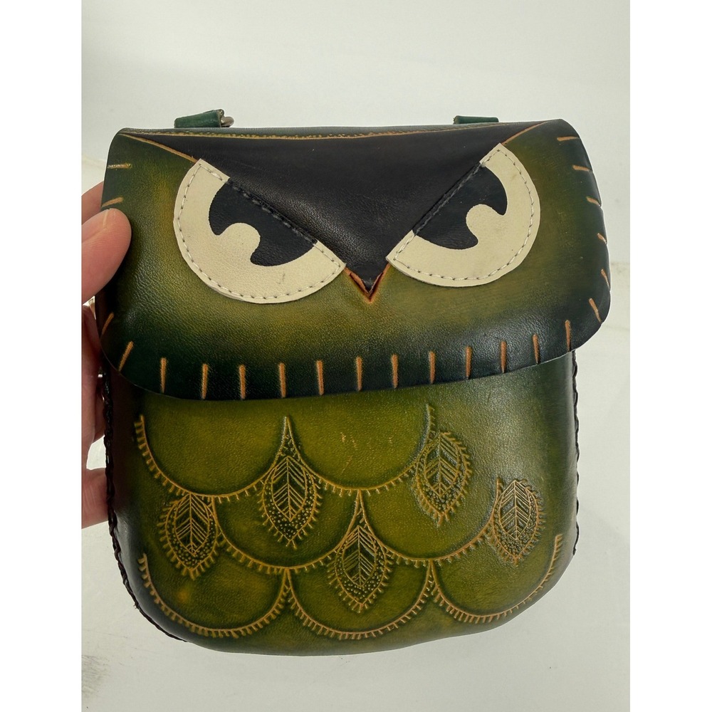 VTG OWL PURSE HAND CRAFTED LEATHER CROSSBODY Small PURSE